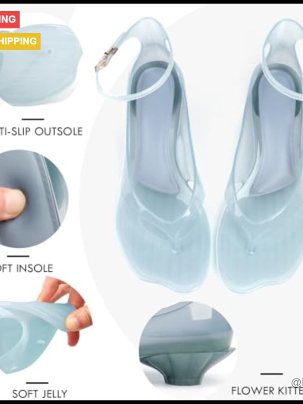 Jelly Kitten Heel Sandals with Ankle Strap and Flower Details - Picture 4 of 7